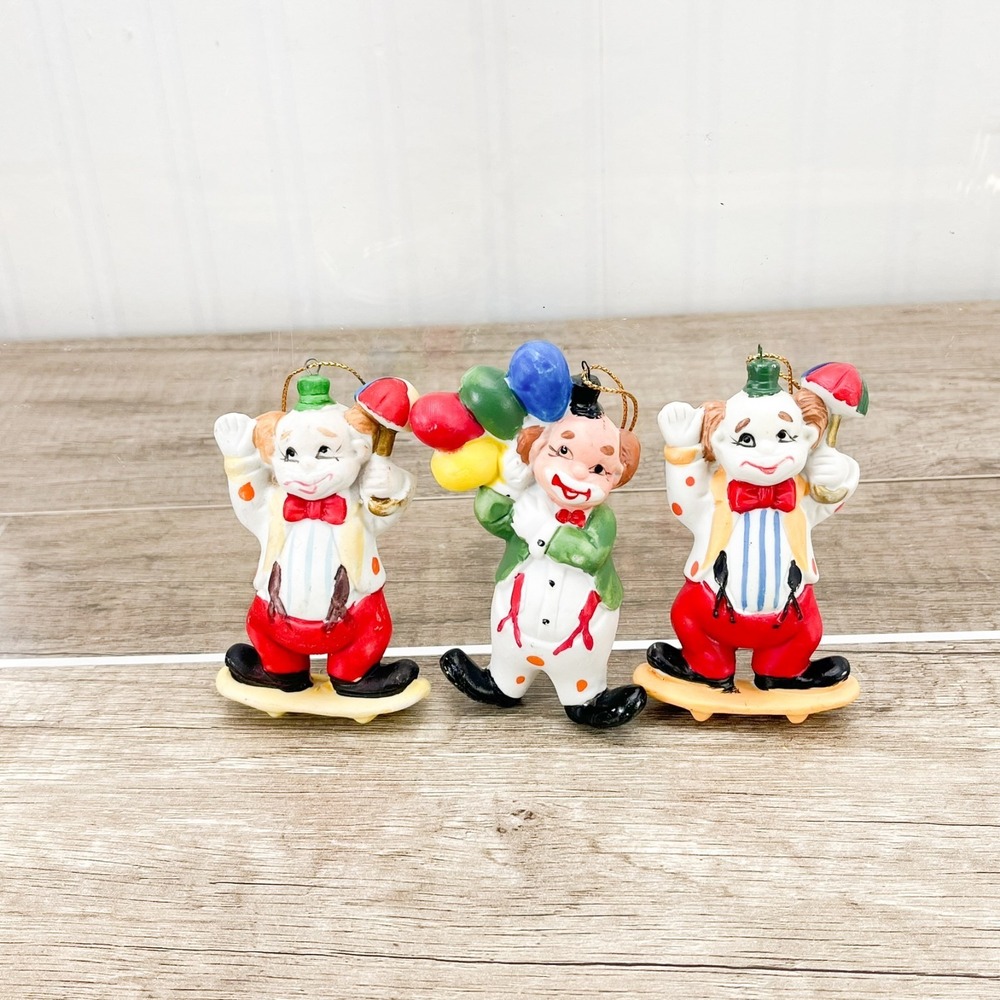 Ceramic Christmas Clown Ornaments Each Are Very Detailed SET OF 3